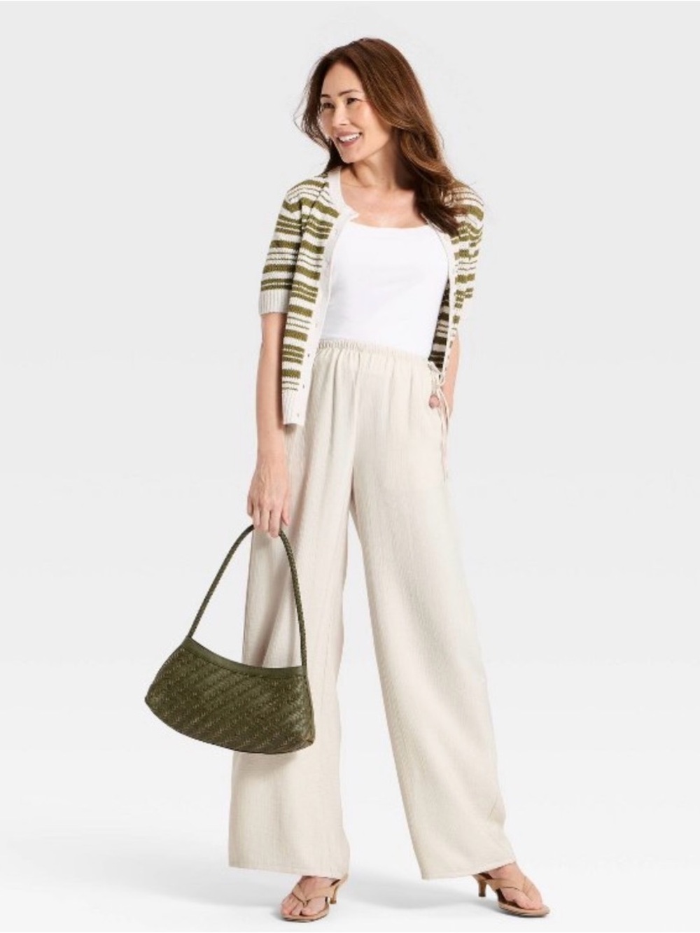 NWT A New Day Women's Low-Rise Modern Gauze Side-Tie Pants Sz L Cream Flowy